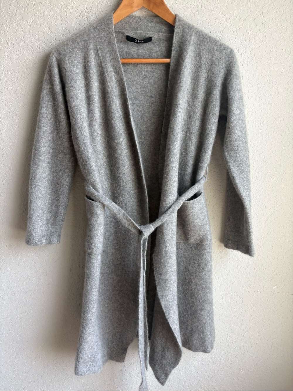 Quince 100% Cashmere Belted Robe Cardigan Heather Gray Size Small Luxury Sweater